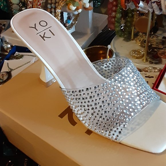 YOKI RENE GLITZ MULES SLIDES HEELS LUCITE BLING - Picture 2 of 6
